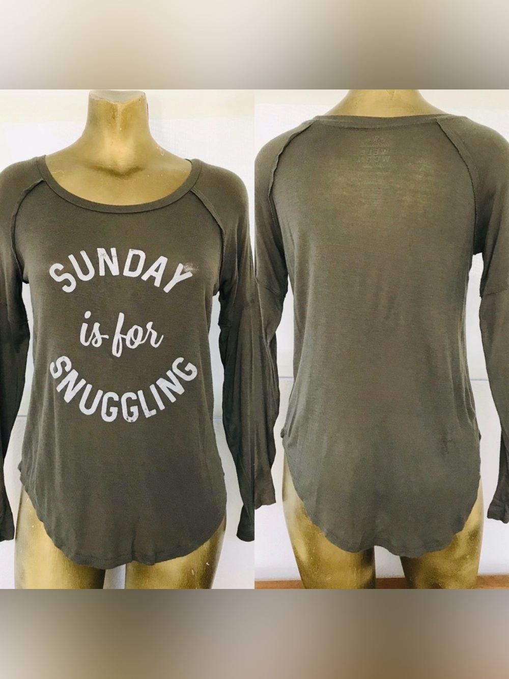 Cozy SUNDAYS ARE FOR SNUGGLING Long Sleeve Stretch TOP Size XS
